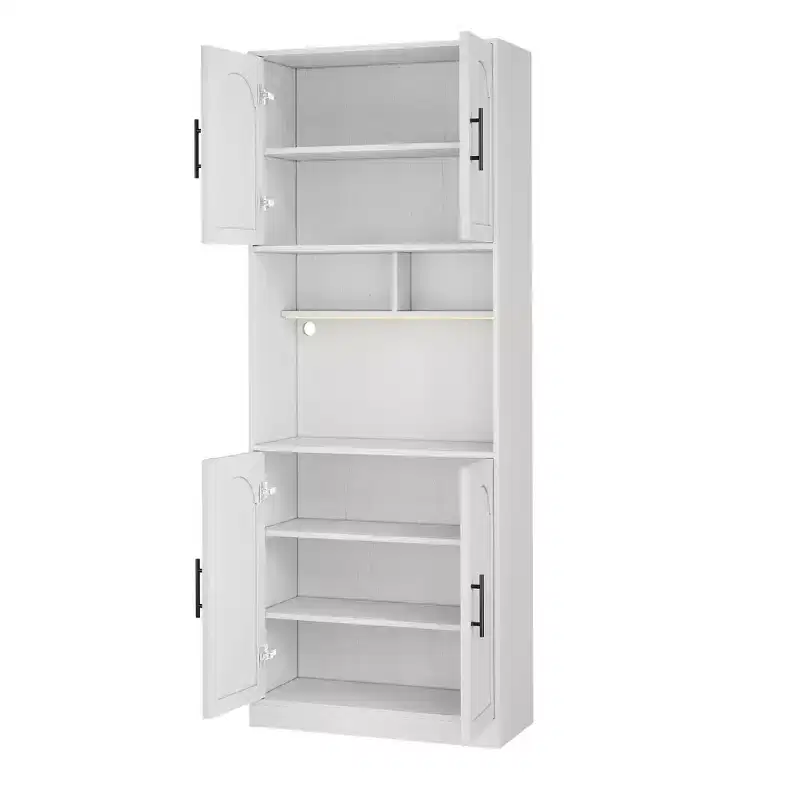 COZONY 71 Tall Kitchen Pantry Cabinet with Microwave Shelf, LED Light, Door & Adjustable Shelves, Hutch Storage Cabinet for Dining Living Room