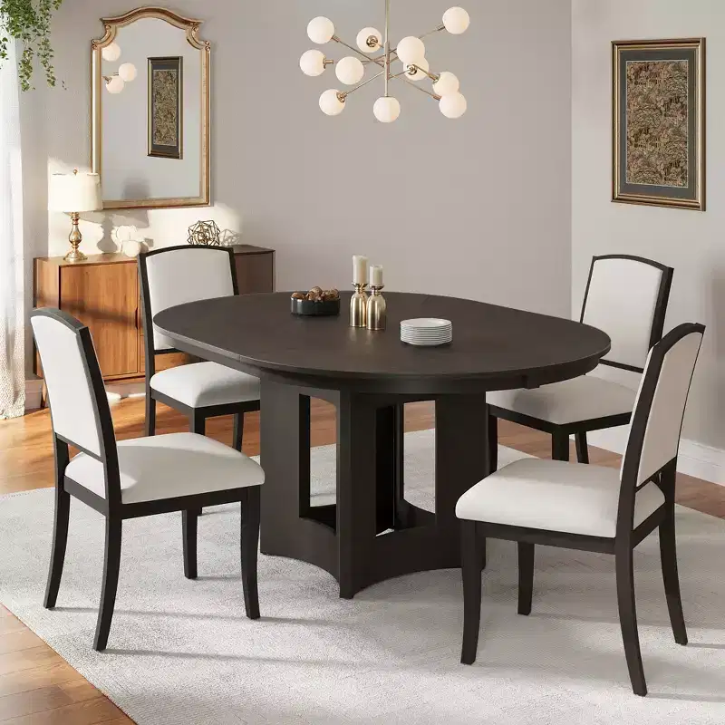 Farmhouse Extendable Round Dining Table Set with 4 Chairs