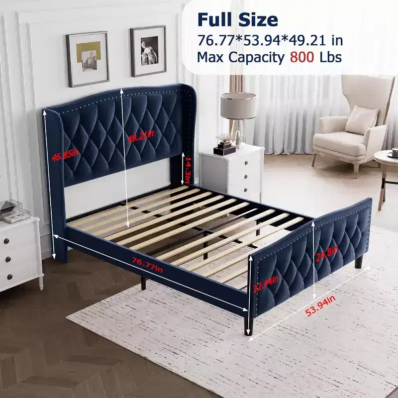 Black Full-Size Upholstered Platform Bed with Wingback Headboard & 4 Drawers, For 1 Person