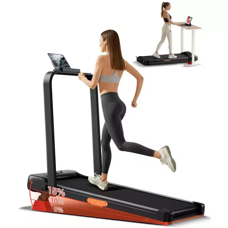 15% Incline Walking Pad Treadmill with Handle Bar - 2.5HP Quiet Folding Treadmill for Home Office Under Desk Portable Walking Pad with 330LBS Capacity