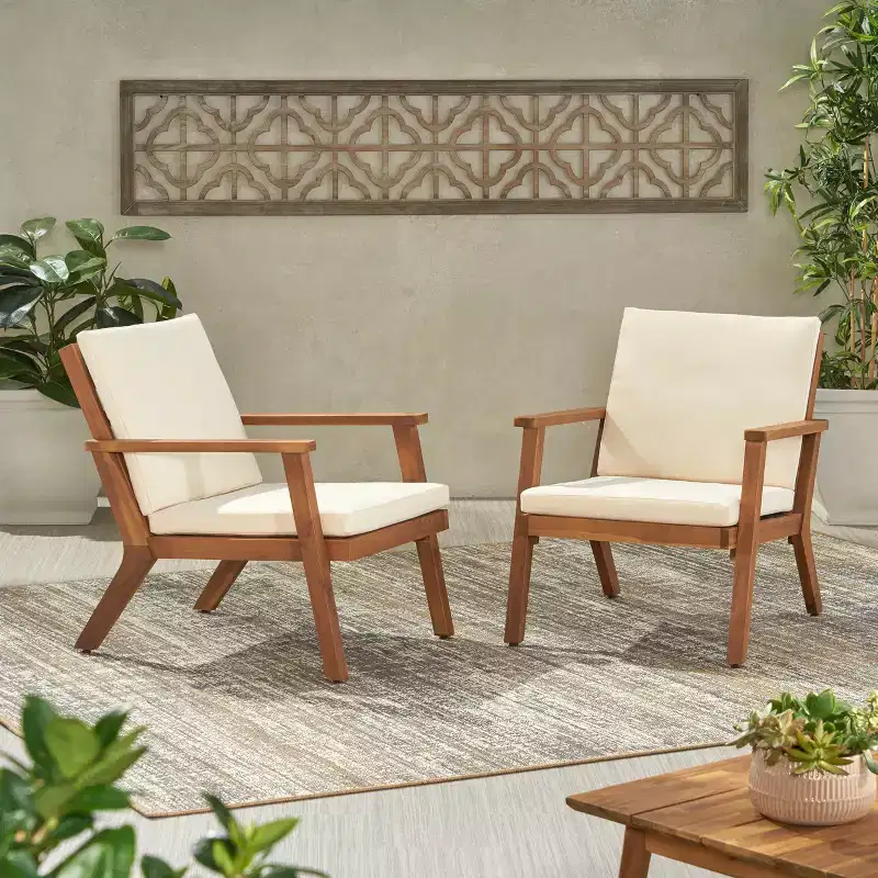 GDFStudio Avacyn Outdoor Acacia Wood Club Chairs with Cushions (Set of 2)
