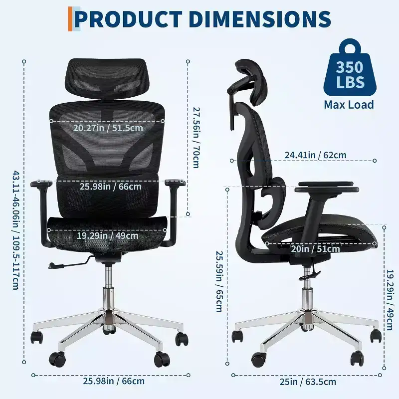 Acekool Ergonomic High Back Mesh Office Chair, 4D Armrest, Adjustable Lumbar & Seat Depth, Home Office