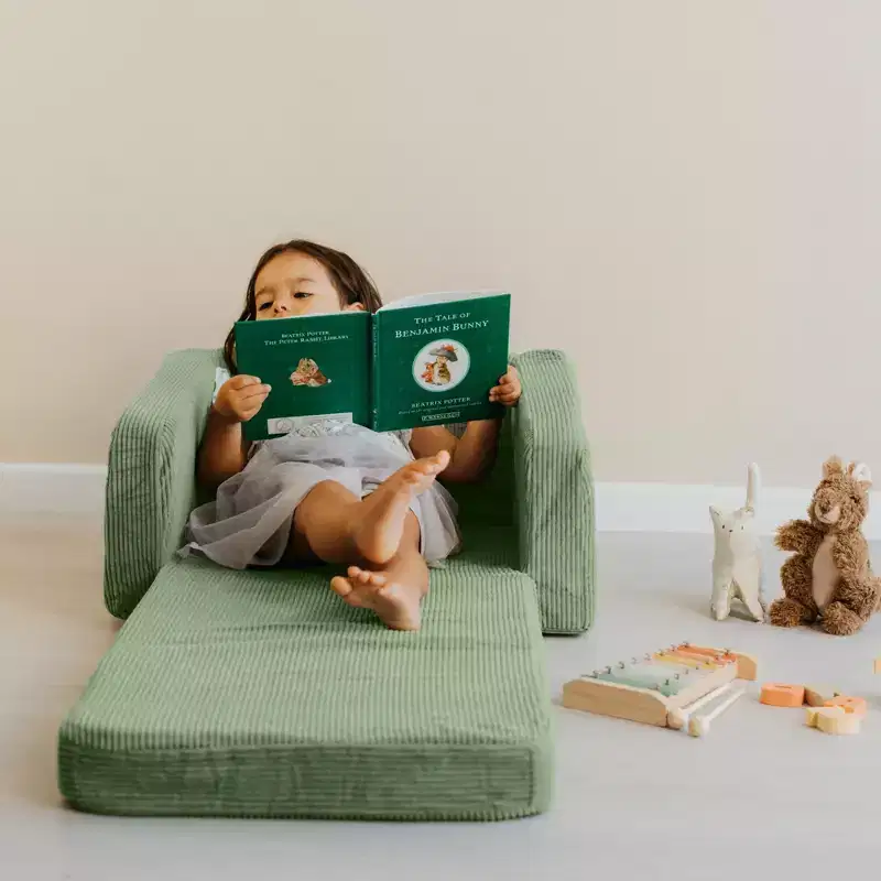 Comfy Kids Chair for Toddlers - 2-in-1 Memory Foam Lounger that Unfolds into a Soft Nap Couch - Modern Fold-Out Sofa for Little Ones