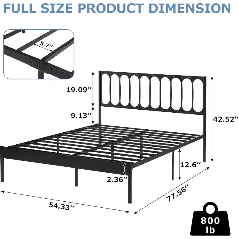 14 Inch Queen Bed Frame, Metal Platform Bed Frame with Headboard, No Box Spring Needed, Noise-Free, Non-Slip, Black