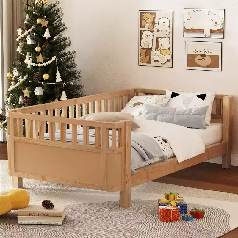 Twin Size Platform Bed with Rails