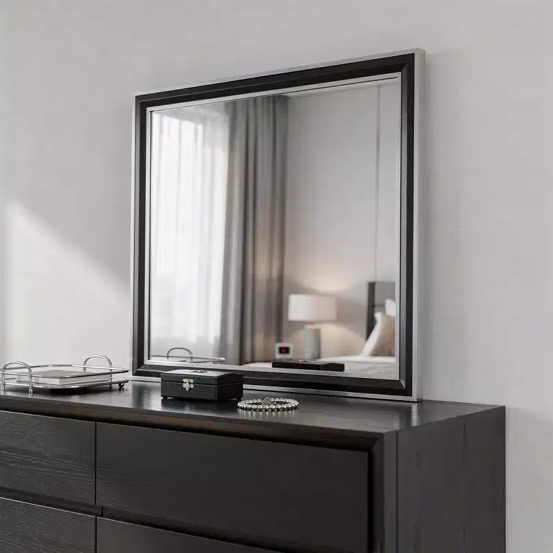 HomeRoots 39 Black And Gray Wood Dresser Mount Framed Mirror