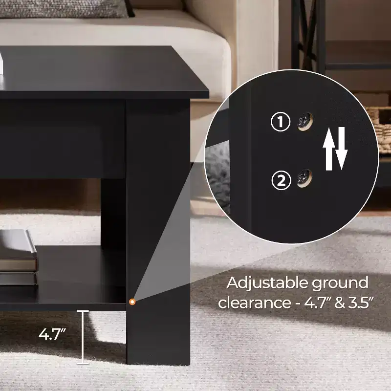 Lift Top Coffee Table with Hidden Compartment & Open Shelf For Living Room