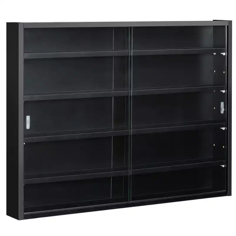 5-Tier Wall Shelf Display Cabinet with Glass Doors and 4 Adjustable Shelves