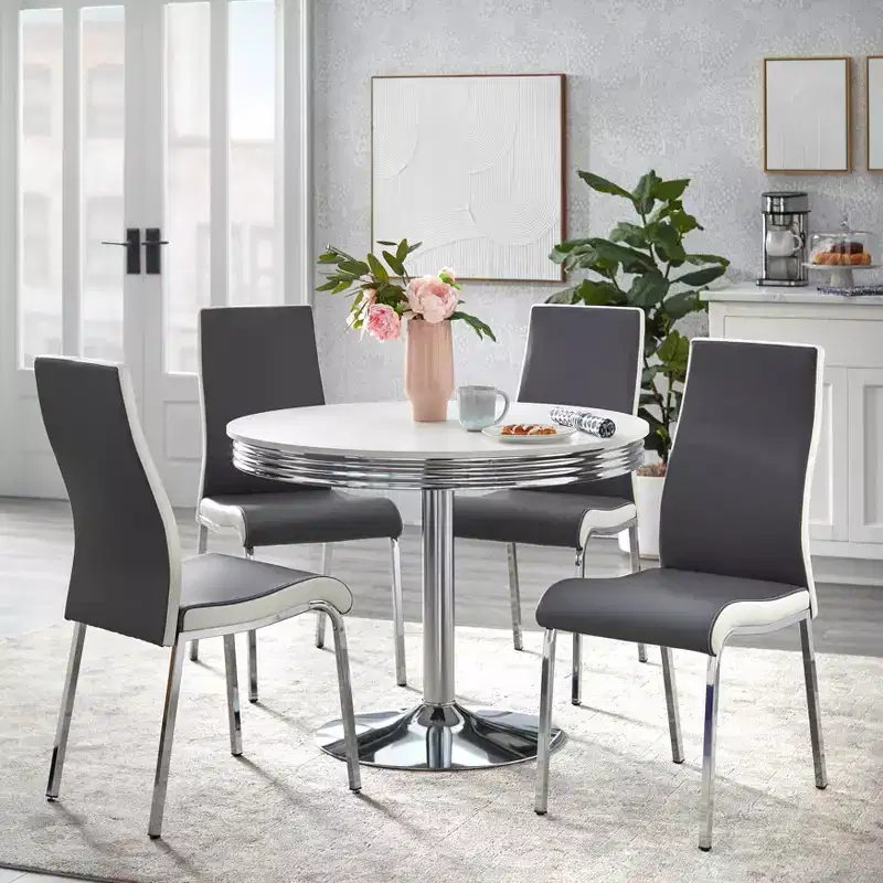 Buylateral 5pc Torrance Retro Dining Set with Padded Chair Seats and Highbacks White/Chrome/Gray