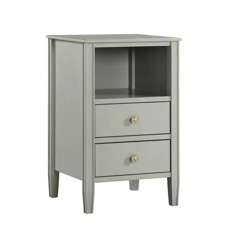 2-Drawer Nightstand with Open Shelf, MDF & Plywood, Gray, 17