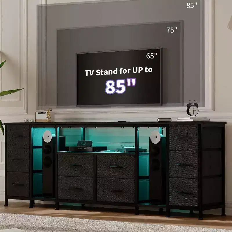 10-Drawer TV Stand with Fabric Drawers for TVs up to 85