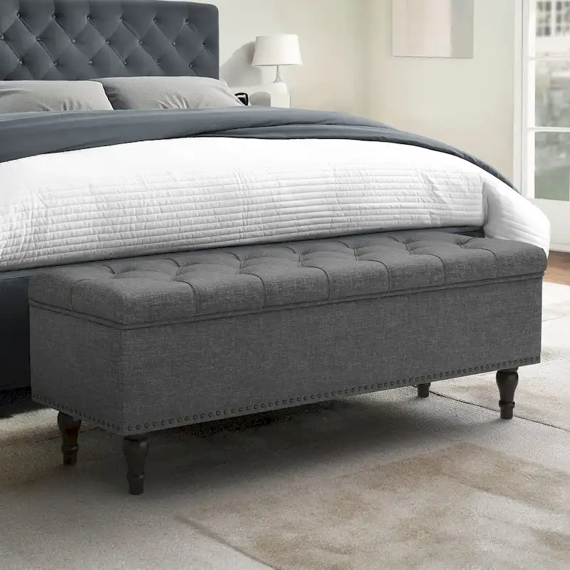COZYMAN Tufted Storage Bench, Upholstered Ottoman with Storage - 50.8 W X 17.1 D X 18.3 H