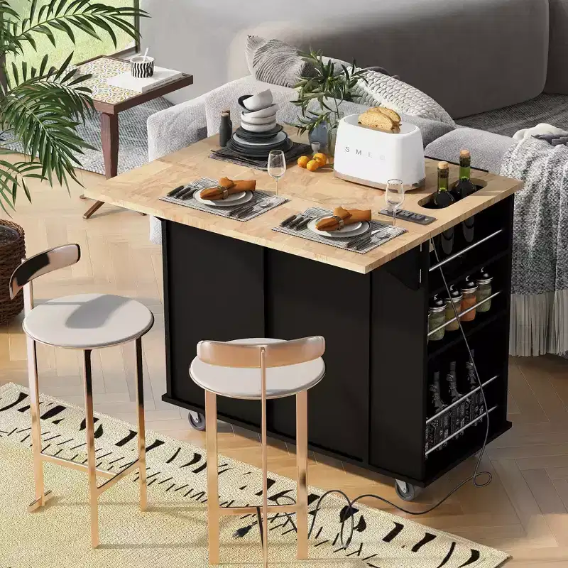 Whisen Modern Kitchen Island with Drop Leaf and Wheels