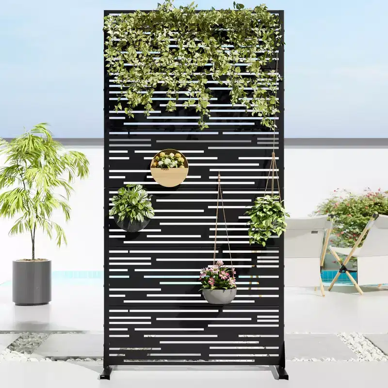 Black Metal Planter Box with Trellis Privacy Screen, 72