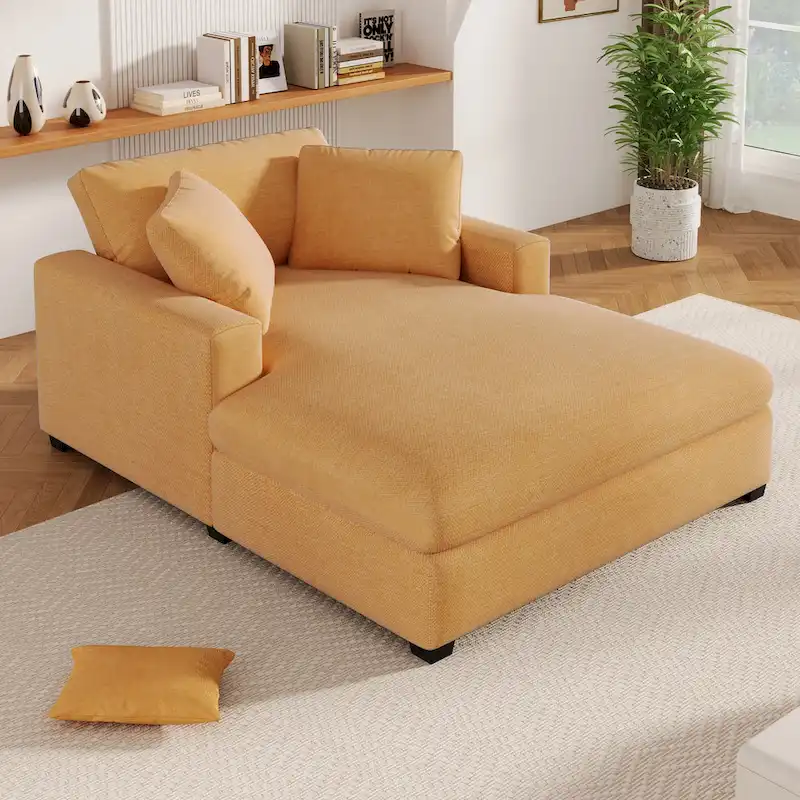 53.5 Chaise Lounge Chair with Solid Wood Legs and Comfort Pillows