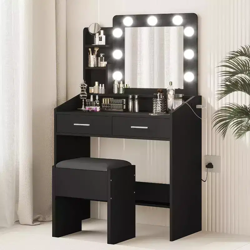 Vanity Desk with Mirror, Makeup Vanity with Cushioned Stool, 3 Lighting Modes Adjustable Brightness