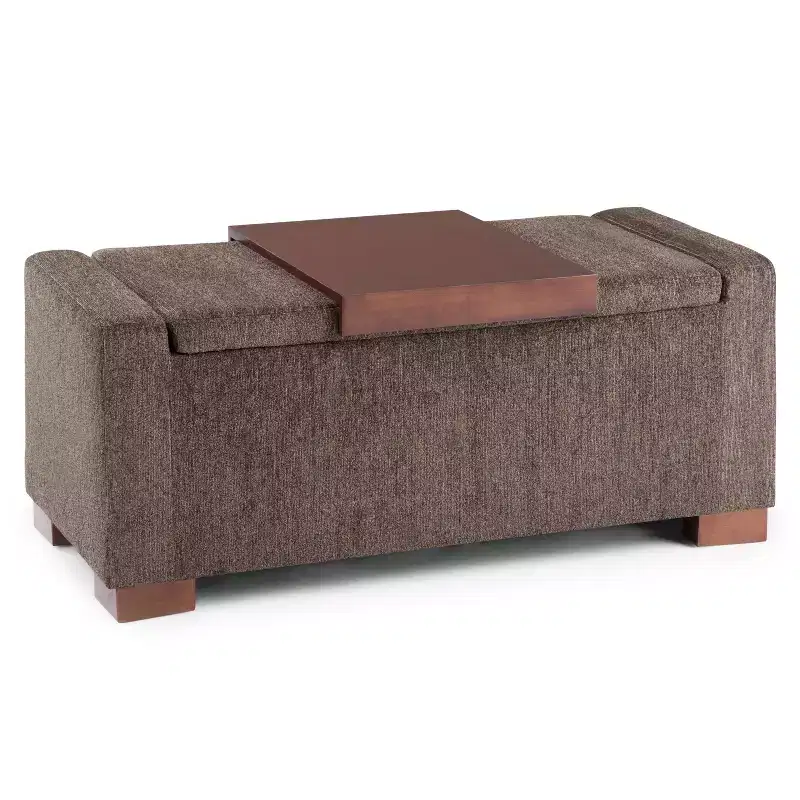 WyndenHall Crosby 43 Wide Transitional Rectangle Storage Ottoman in Deep Umber Brown Polyester Fabric, Assembled