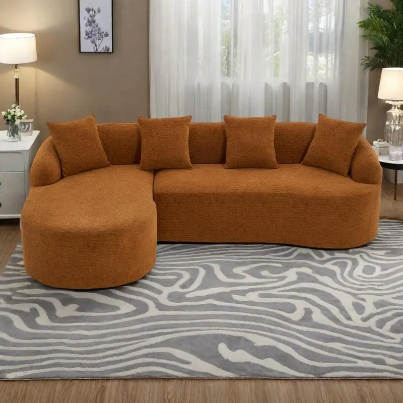 L-Shaped Chenille Sectional Sofa with Chaise and 4 Pillows