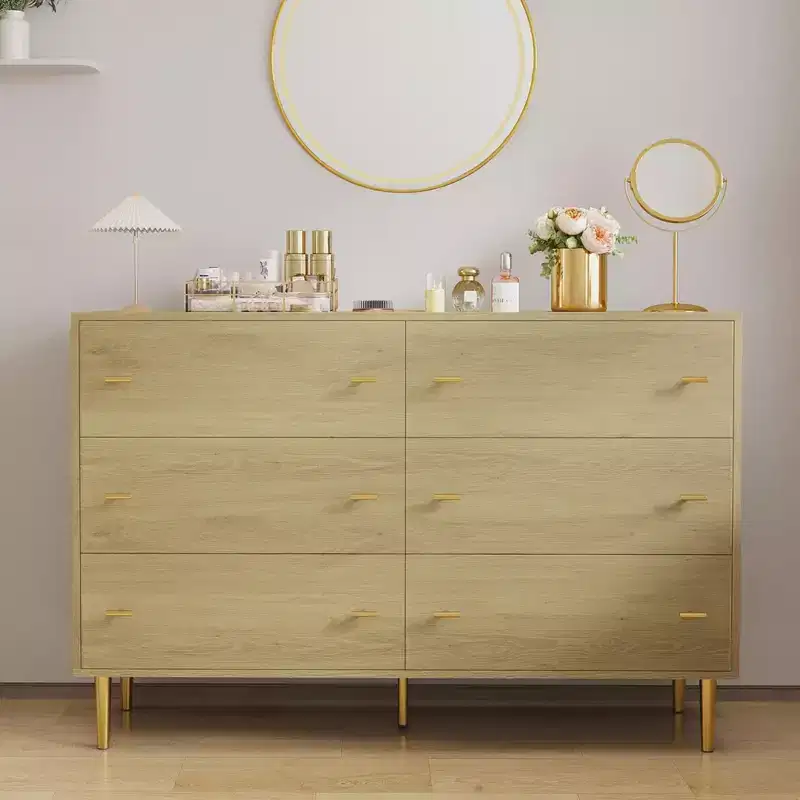 Wood Rustic Chest of Drawers with Bar Handles, Vintage Design, Storage Dressers Organizer for Bedroom, Living Room, Hallway