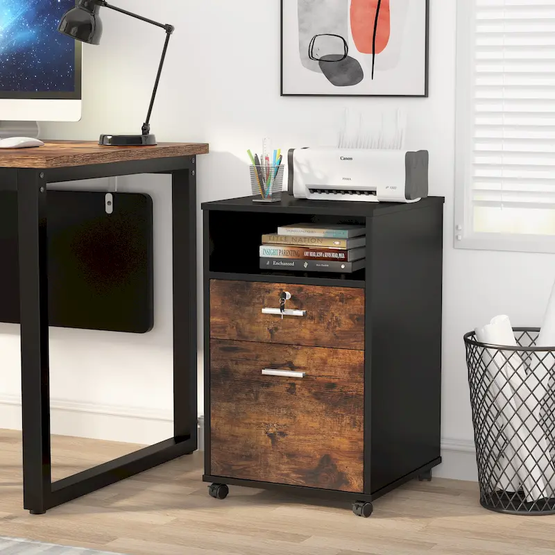 2 Drawer Mobile File Cabinet with Lock Printer Stand with Rolling Wheels