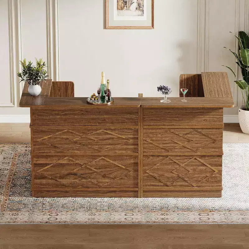 L-Shaped Bar Cabinet, 4-Tier Corner Liquor Table with Glass Holder & Storage Shelves, for Kitchen, Living Room, Home Pub