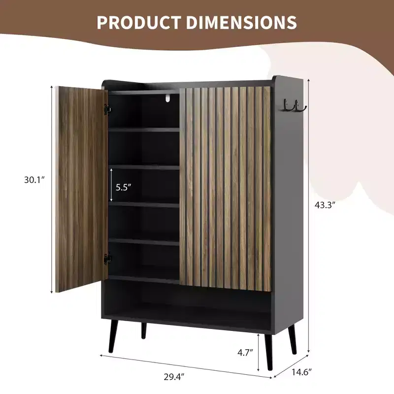 Large Shoe Cabinet with 2 Doors, 6-Tier Entryway Shoe Storage Cabinet with Adjustable Shelves, Freestanding Shoes Rack Organizer