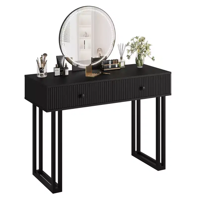 Vanity Makeup Desk with HD Round Mirror, 40
