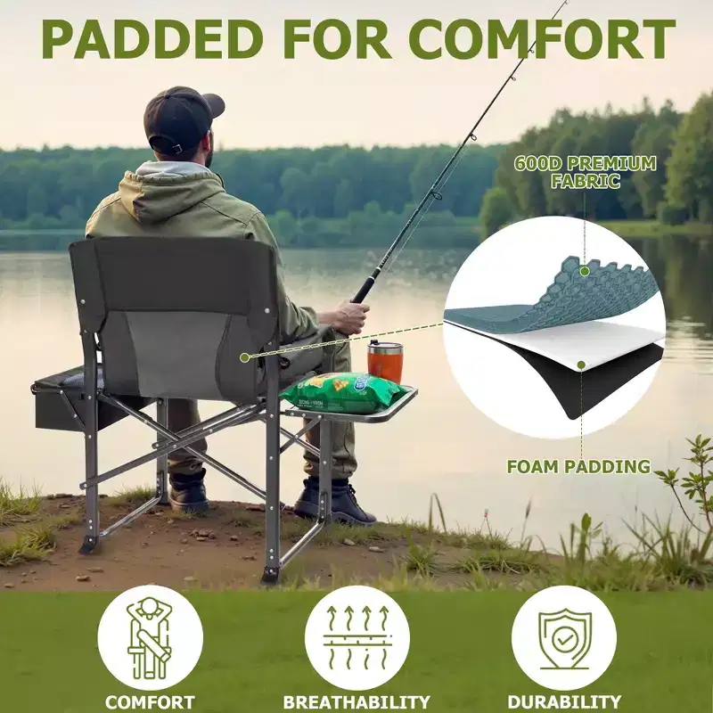 SUGIFT Extra-Wide Folding Camping Chair with Cooler Bag, Side Table & Padded Seat, 400 lbs Capacity