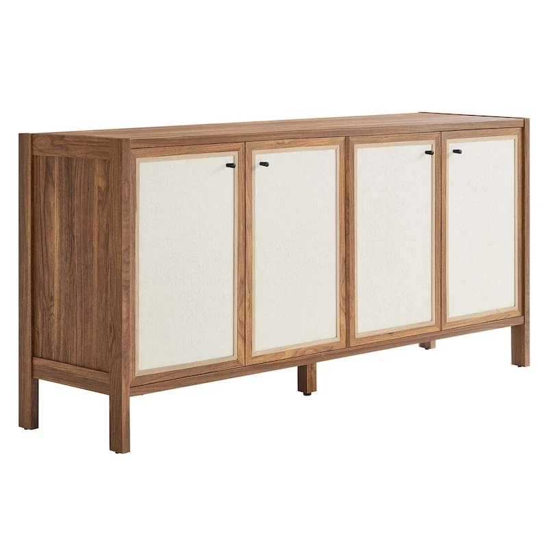 Walnut Wood Grain Sideboard Storage Cabinet with Soft-Close Doors for 1 Person