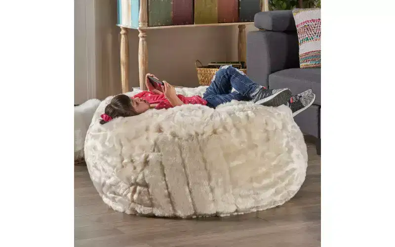 Amori Modern 3 Foot Faux Fur Bean Bag White Color