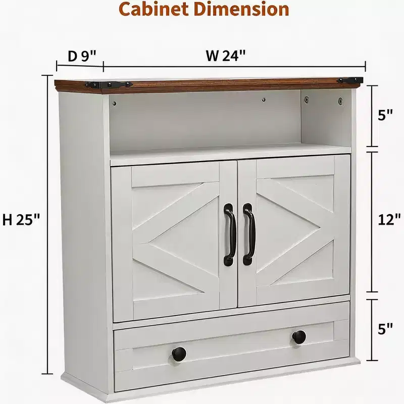 Wall Mounted Bathroom Cabinet with Barn Doors, Medicine Cabinet over Toilet with Adjustable Shelf, Hangging Storage Cabinet for Bathroom, Kitchen