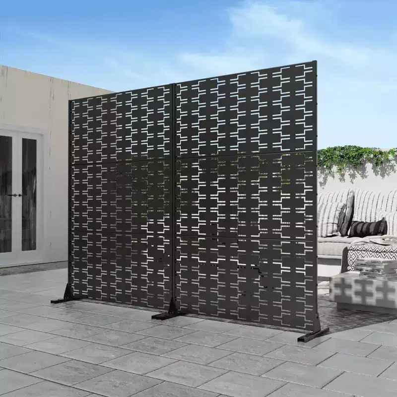 MAYEERTY Outdoor and Indoor Privacy Screen Galvanized Steel Screen Freestanding Decorative Privacy Screen Black