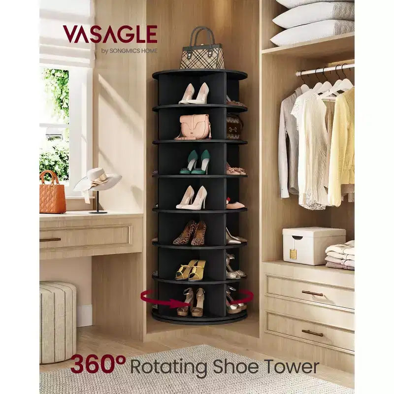 7-Tier Rotating Shoe Rack Tower – Spinning Shoe Organizer
