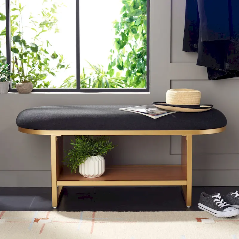 SAFAVIEH Home Collection Iona Open Shelf Bench W/Cushion - 42 W x 15 D x 18 H