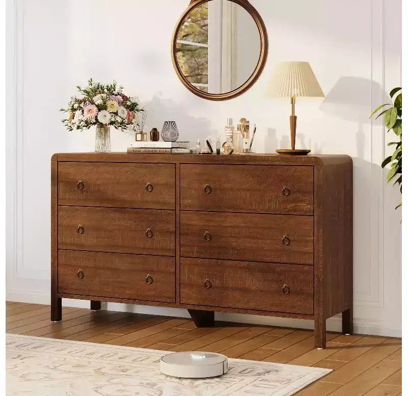7-Drawer Modern Chest of Drawers – Wood Grain, Metal Handles, Rounded Edges