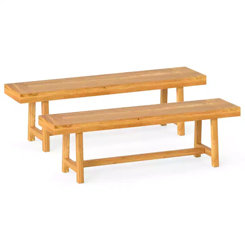 Costway 2PCS 63 Inch Solid Wood Bench Rustic Farmhouse Narrow Bench for up to 3 People