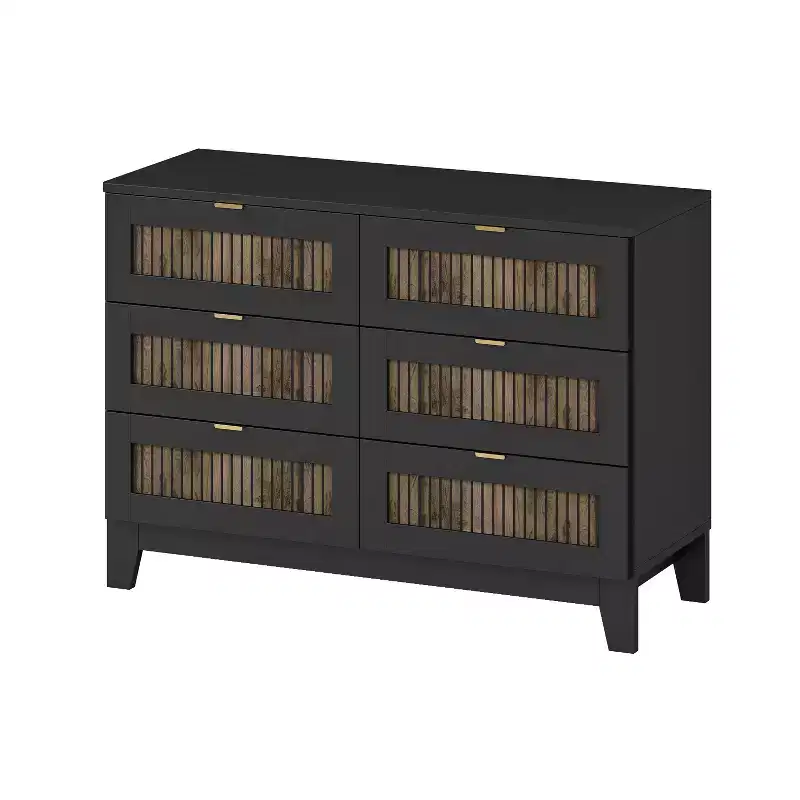 Okak 6-Drawer Farmhouse Style Dresser Wooden Cabinet with Metal Handles, 47.24 Wide Storage for Bedroom, Easy Assembly