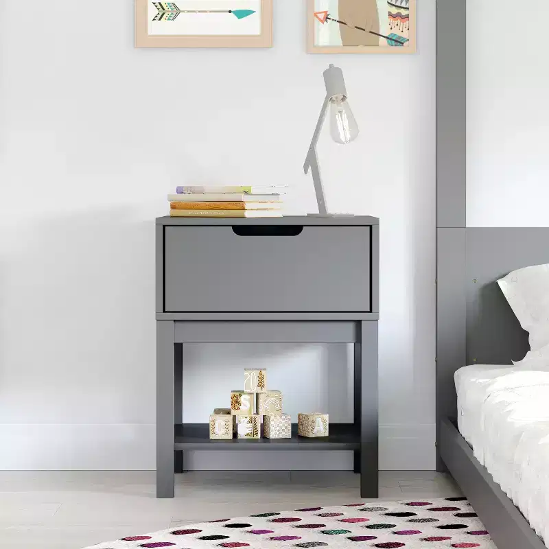 Wood Kids Nightstand with Single Drawer & Open Shelf