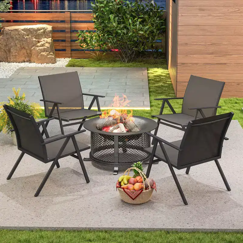 Costway Patio Chairs Set of 2with Breathable Mesh Fabric and Metal Frame 350LBS Capacity