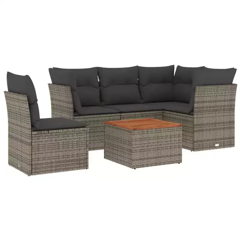 vidaXL 6 Piece Patio Sofa Set with Cushions Poly Rattan