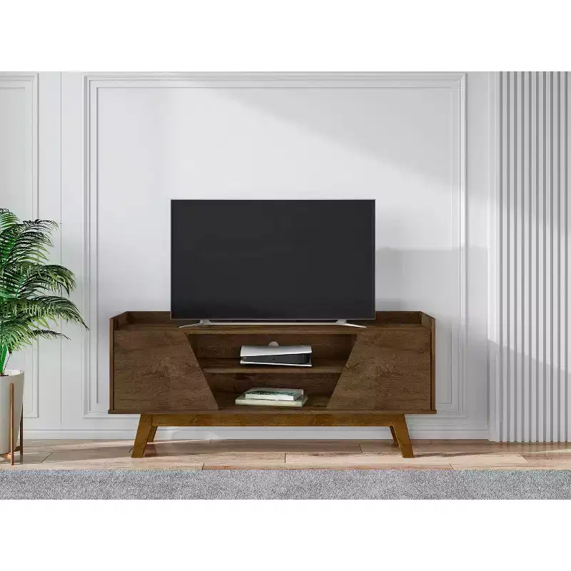Marcus Mid-Century Modern 4 Shelf TV Stand for TVs up to 55" Rustic Brown - Manhattan Comfort