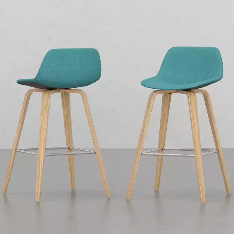 Set of 2 Bentwood Counter Stools with Curved Wood Frame & Faux Leather Seat