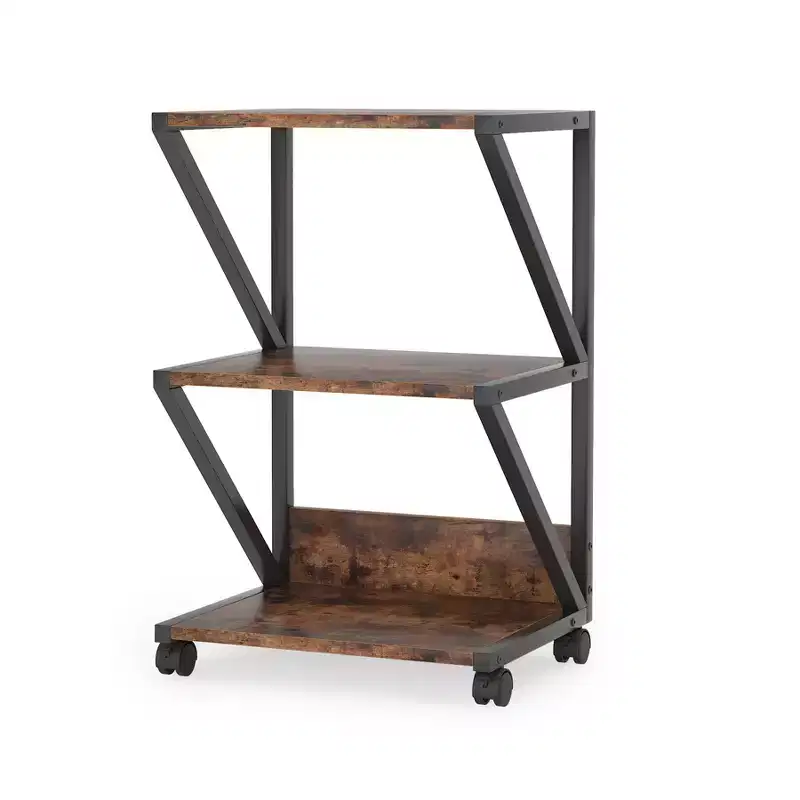 3-Tier Rolling Cart on Wheels – Industrial Storage Shelf, Particle Board