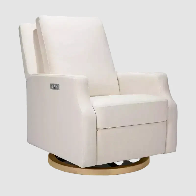 Electric recliner and swivel glider - cream-colored eco-friendly woven fabric