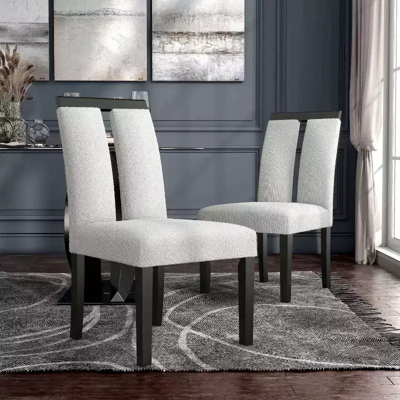 Set of 2 Contemporary Boucle Upholstered Dining Chairs, Padded Seat & Back, Wood Frame