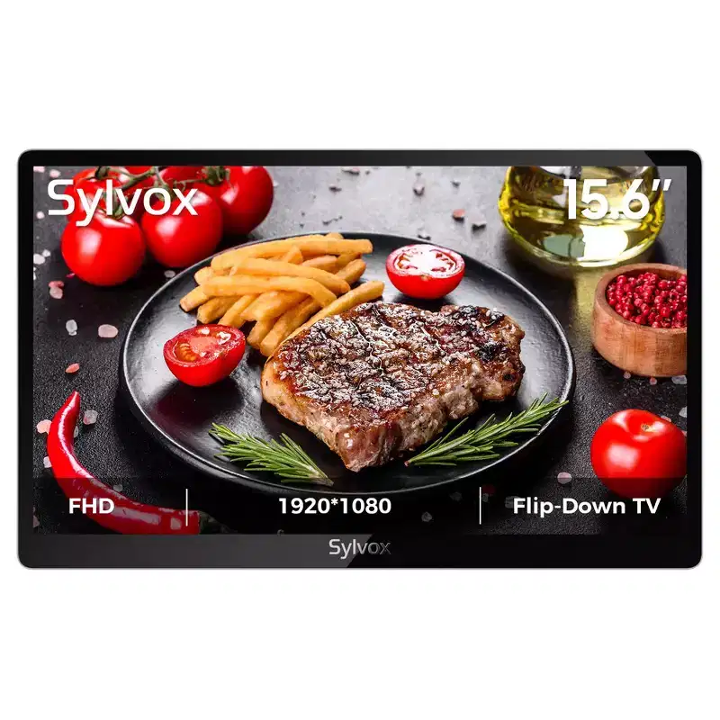 SYLVOX 15.6 Kitchen TV, 1080P Full HD Under Cabinet TV, Flip-Down TV with 90-Degree Rotation Folded, 12 Volt Small TV for Kitchen, RV Camper