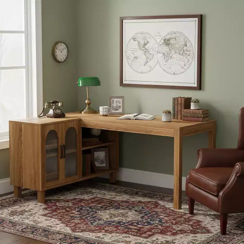 Lantine 59 L Shaped Desk with File Cabinet, Executive Home Office Desk with Storage Shelves, Modern Wood Computer Desk for Work, Study (Rustic Brown)