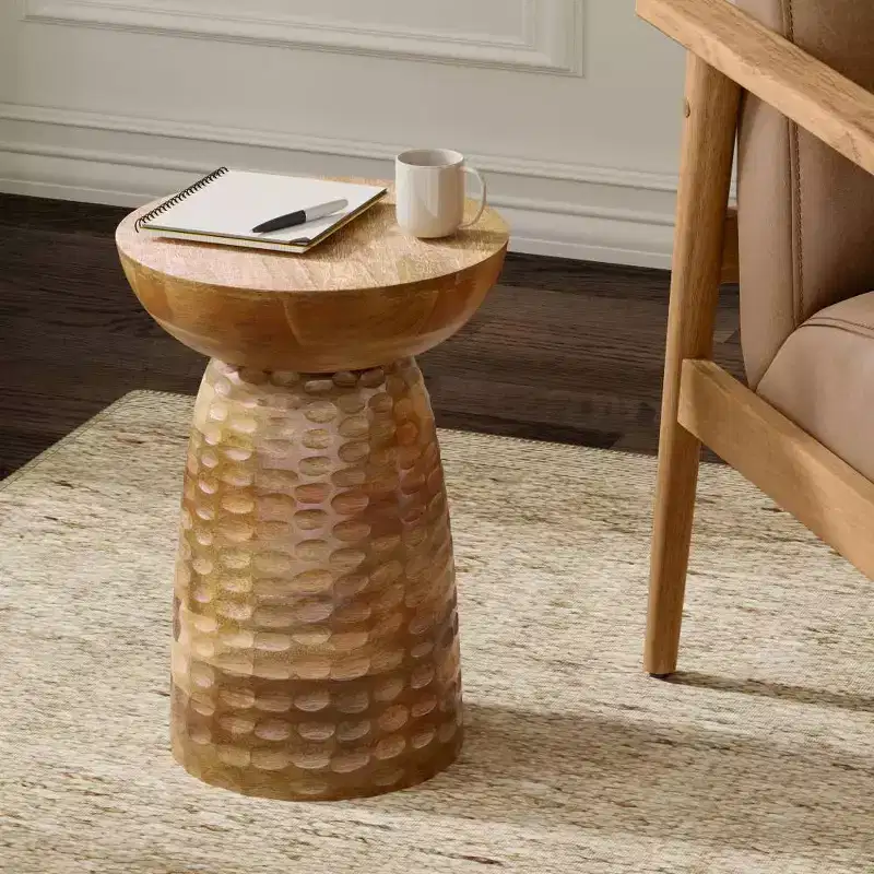 Willis Wooden Accent Table Natural - WyndenHall: Mid-Century Modern, Mango Wood, Scratch-Resistant