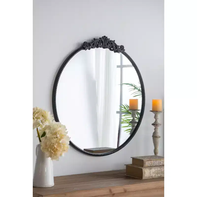 36 x 39 Inch Round Wall Mirror with Baroque Inspired Frame