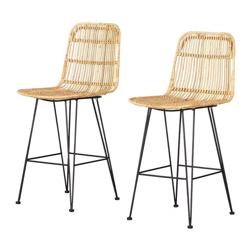 2pk Stool Balka Rattan Counter Height Barstool Rattan/Black - South Shore: Handmade, Kitchen Island Seating